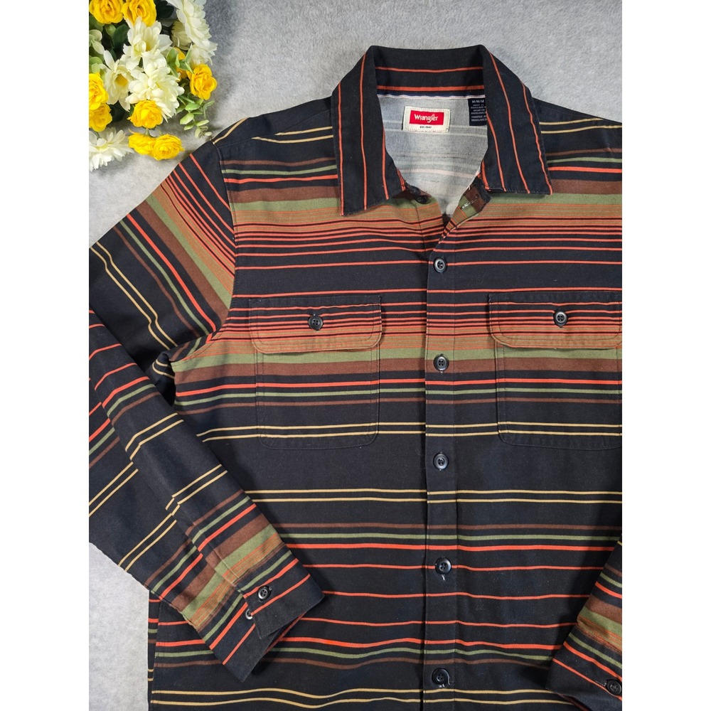 Wrangler Mens Striped Cotton Button Up Work Shirt Western Workwear Shacket M